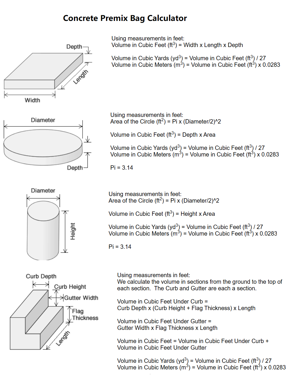 Premix Concrete Bags Calculator